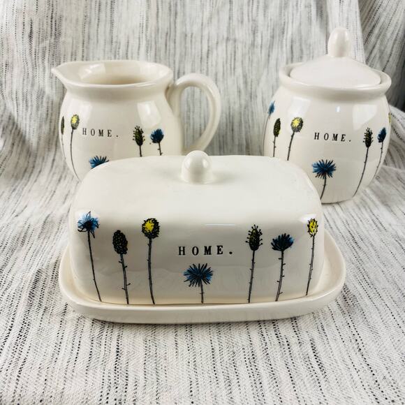 Rae Dunn Artisan Collection Magenta Ceramic‎ Home Floral Sugar, Creamer, Butter - Picture 1 of 8